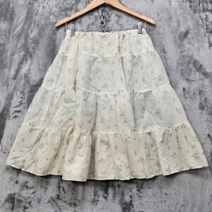 Vintage Homemade Skirt Womens S Cream Pink Blue Floral Tiered A-Line Knee Length